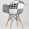 Обеденная группа стол Rondo раскладной 100-135*100 см белый, 4 кресла Eames пэчворк черно-белые
