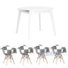 Обеденная группа стол Rondo раскладной 100-135*100 см белый, 4 кресла Eames пэчворк черно-белые