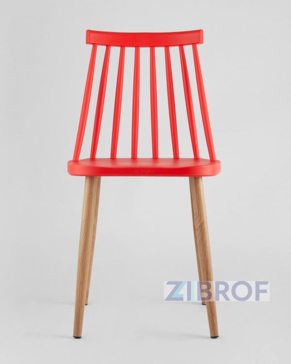 стол Освальд стеклянный, стулья Морган пластиковые красные