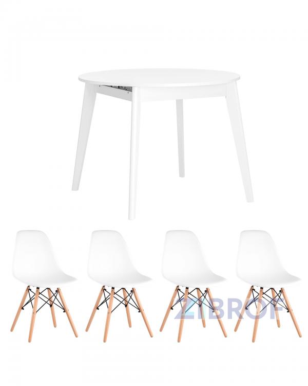 Обеденная группа стол Rondо раскладной 100-135*100 см белый, 4 стула Eames белые Обеденная группа стол Rondо раскладной 100-135*100 см белый, 4 стула Eames белые